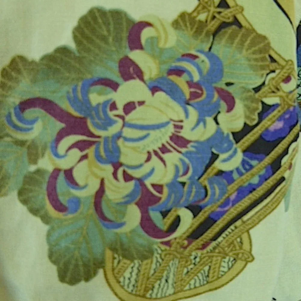 CITRON Santa Monica celadon green purple asian floral silk top jacket M - Picture 3 of 6